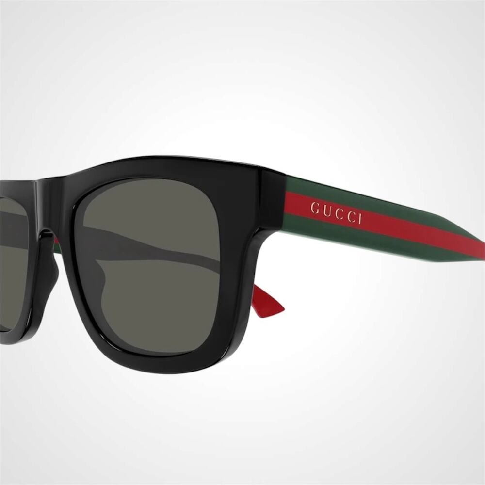 New GUCCI Sunglasses Mens 52mm Black Square Rectangle Aviator Red Green Web Arm - Picture 5 of 8